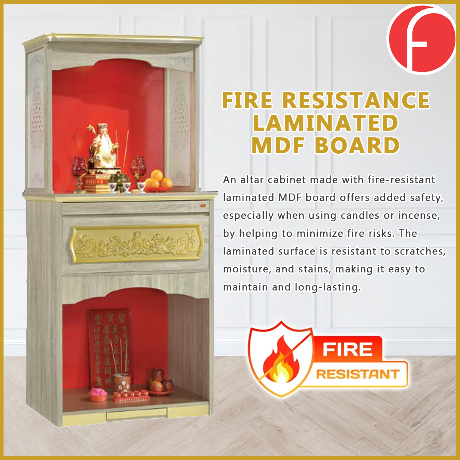 Miranda Oriental Altar Table with Top Altar Cabinet Fire Resistant Altar Cabinet