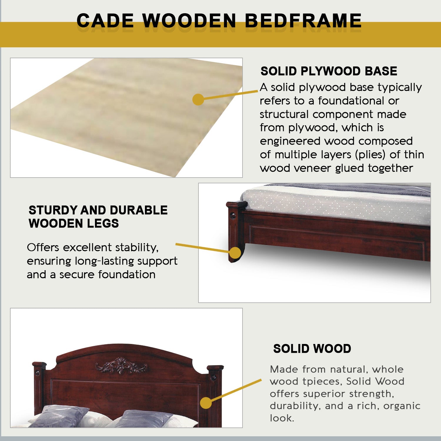 Cade Wooden Bedframe Solid Wood With Plywood Base Queen Size - w/ Mattress Option