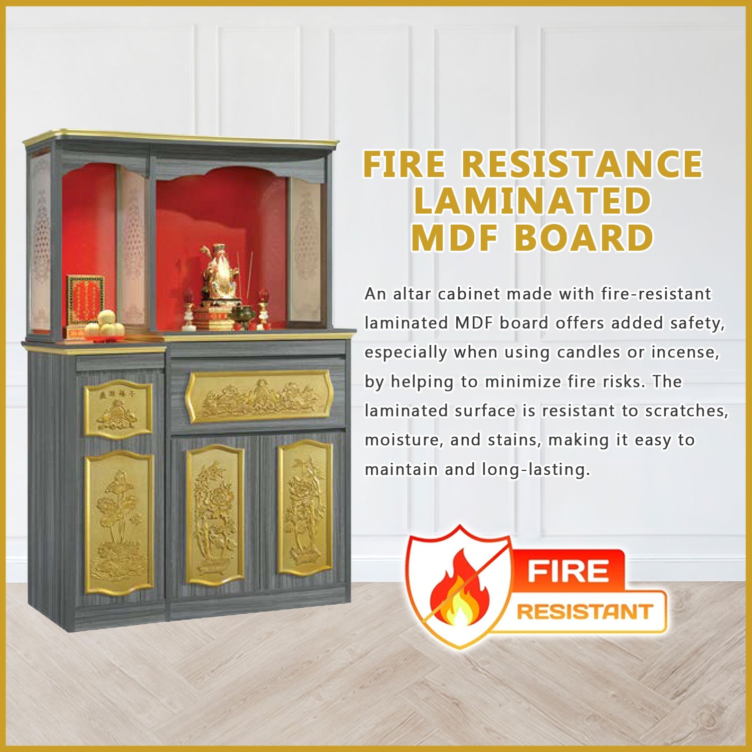 Ammalis Oriental Altar Table with Top Altar Cabinet Fire Resistant Altar Cabinet