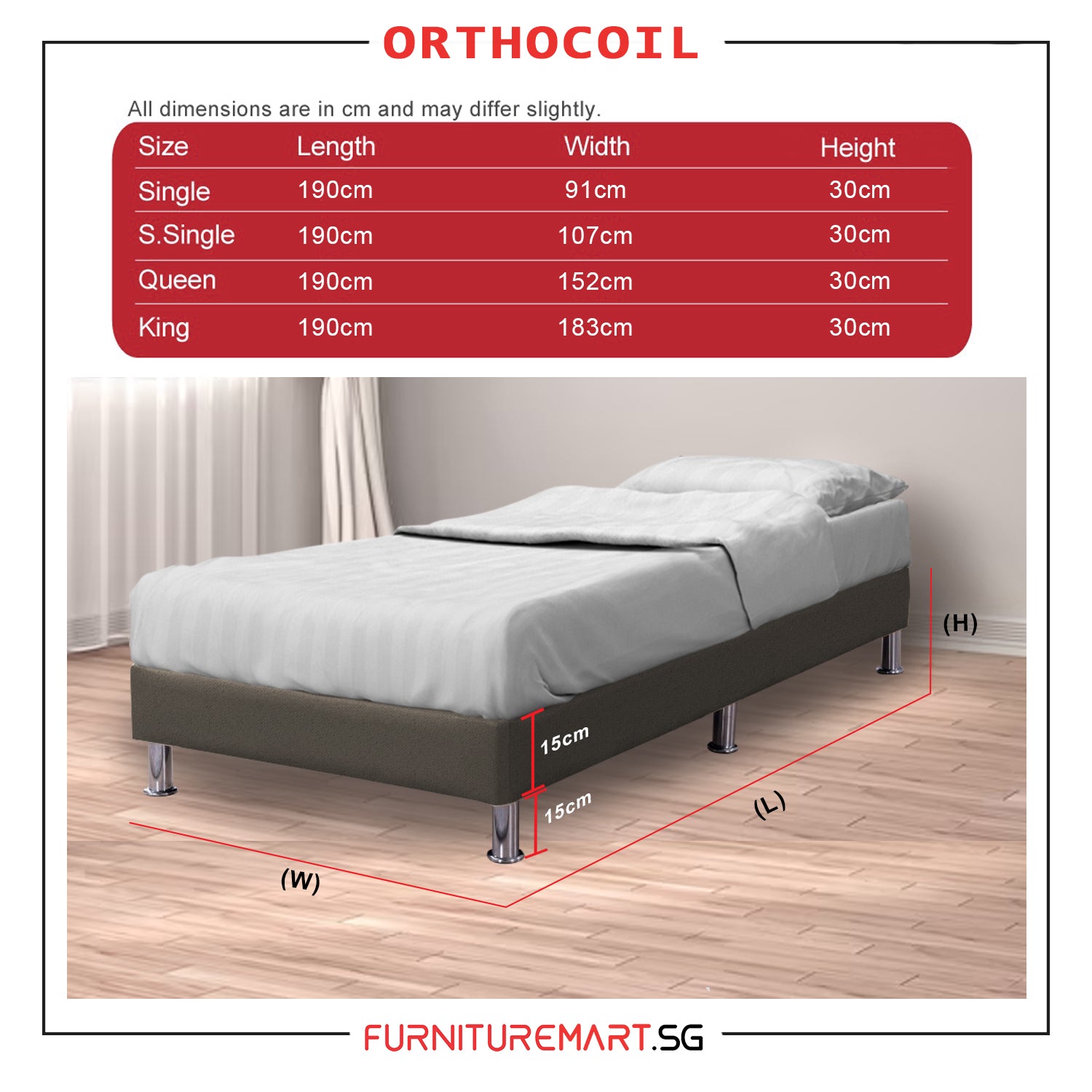 OrthoCoil Divan Bed Frame Pet Friendly Scratch-Resistant Fabric With Mattress Add-On Options