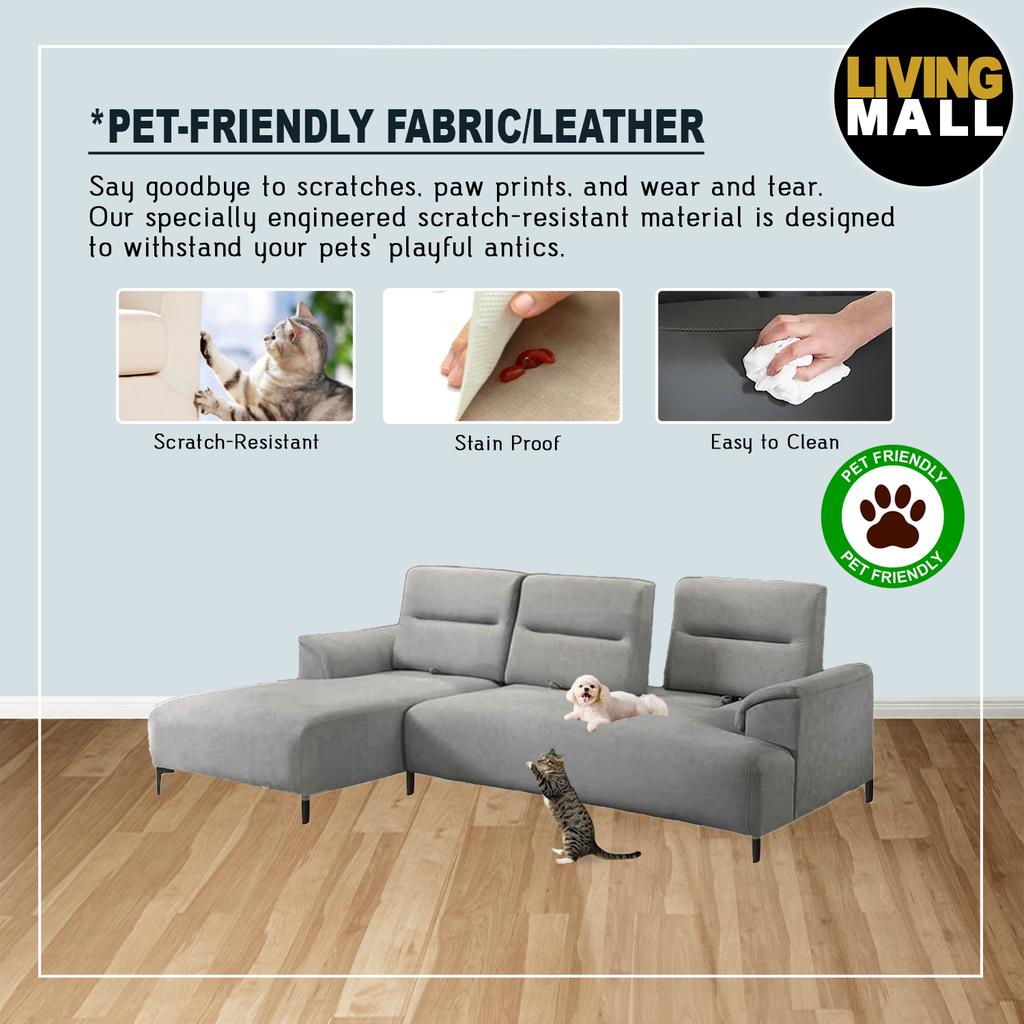 Billy Push Back L-Shaped Sofa in 47 Colour - w/ PetFriendly Fabric/Leather