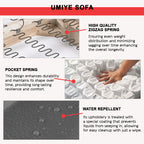 Umiye 1S/2S/3S Sofa Water Repellent Sofa in Grey PU Leather/Water Repellent Fabric