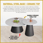 Onnyx 2-Piece Center Coffee Table Heat Resistant Glossy Ceramic Top with Steel Base Legs