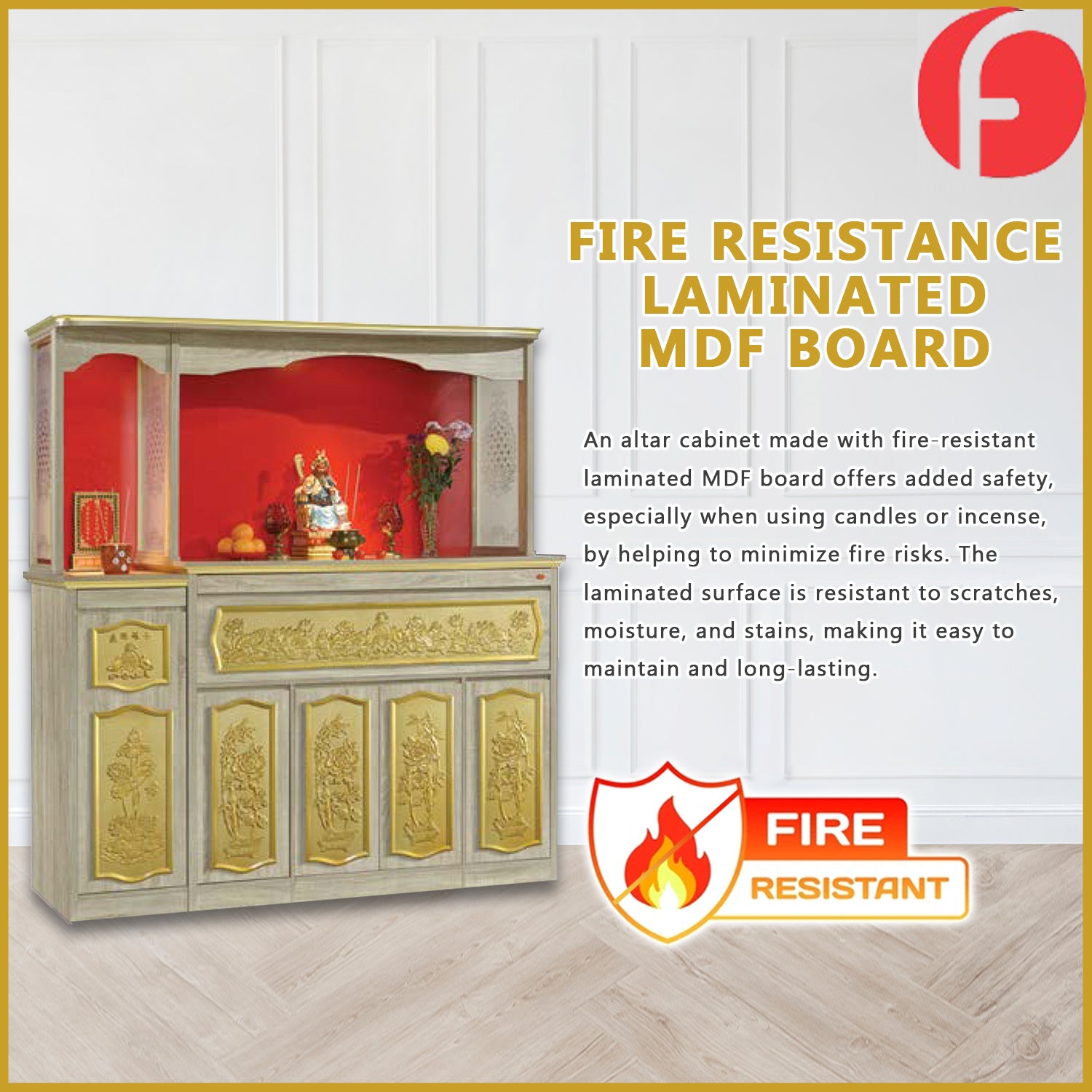 William Oriental Altar Table with Top Altar Cabinet Fire Resistant Altar Cabinet