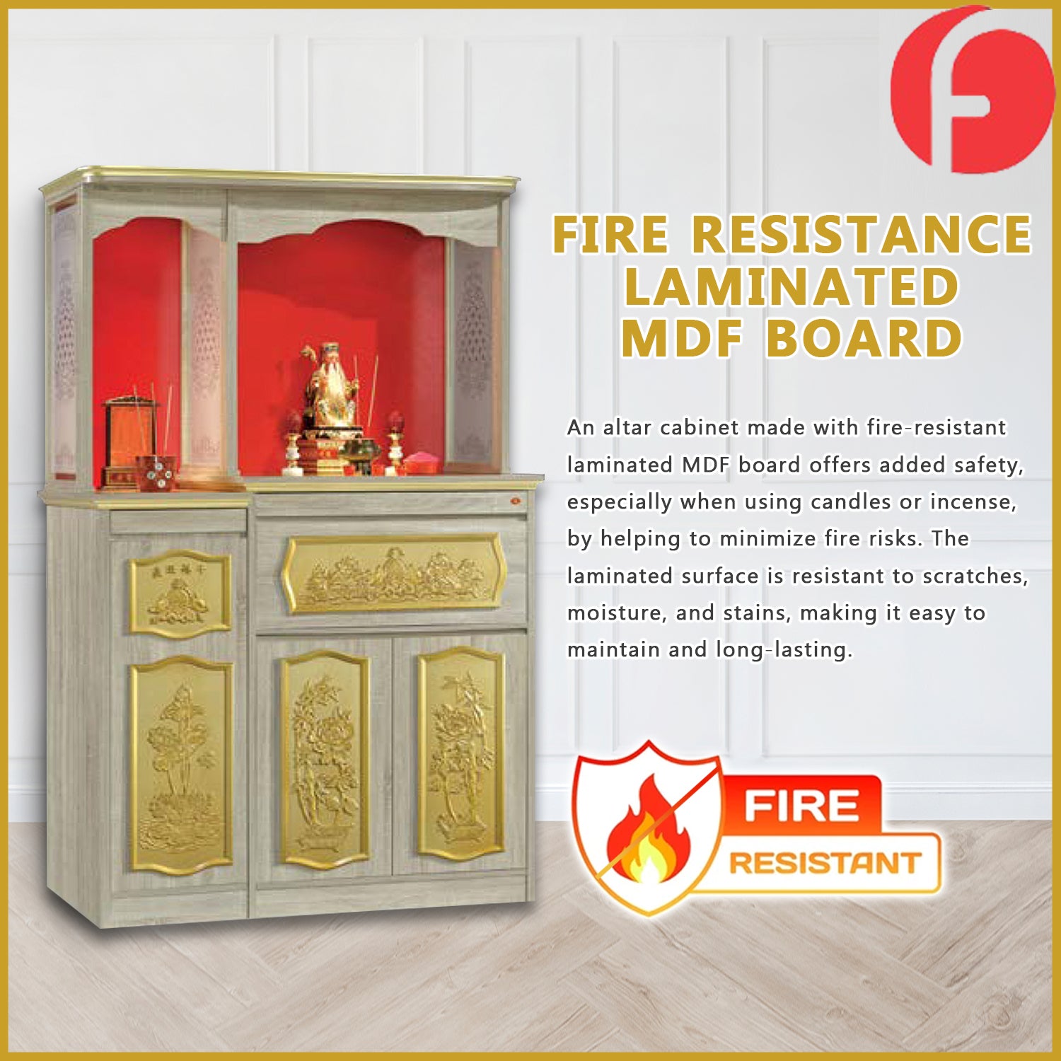 Gareth Oriental Altar Table with Top Altar Cabinet Fire Resistant Altar Cabinet