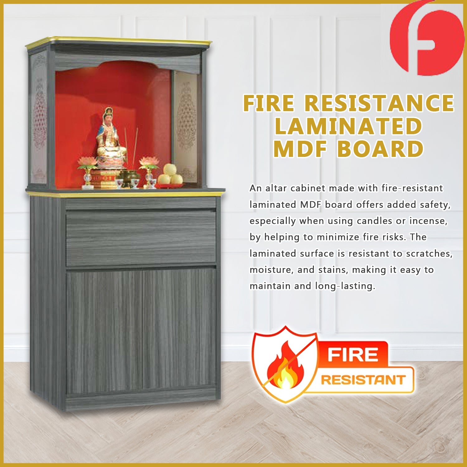 Damian Oriental Altar Table with Top Altar Cabinet Fire Resistant Altar Cabinet