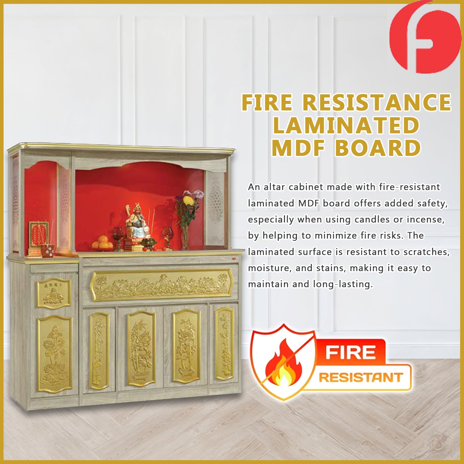 Conrad Oriental Altar Table with Top Altar Cabinet Fire Resistant Altar Cabinet