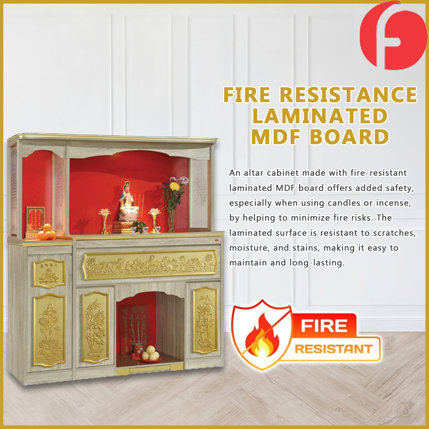 Sawyer Oriental Altar Table with Top Altar Cabinet Fire Resistant Altar Cabinet