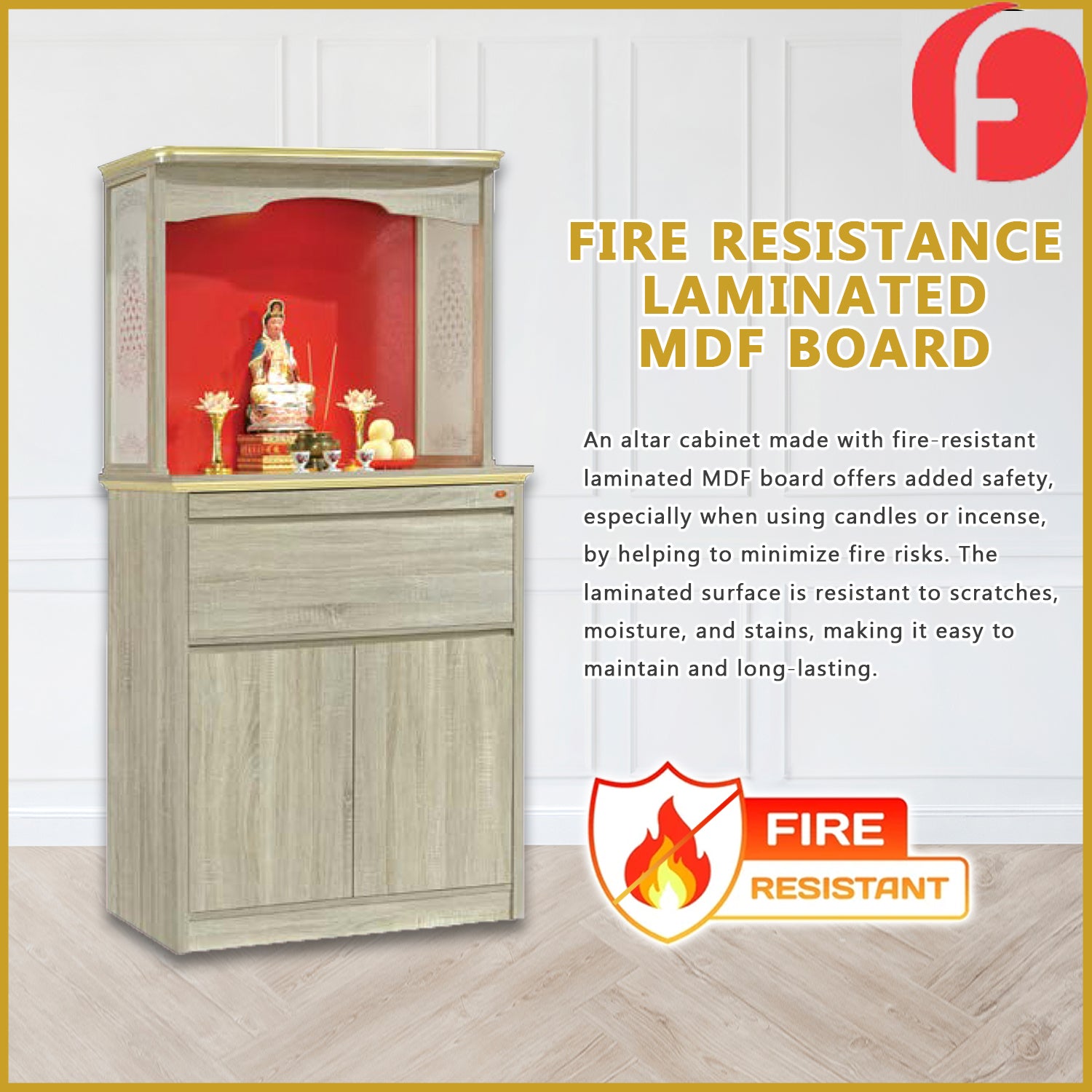 Finley Oriental Altar Table with Top Altar Cabinet Fire Resistant Altar Cabinet
