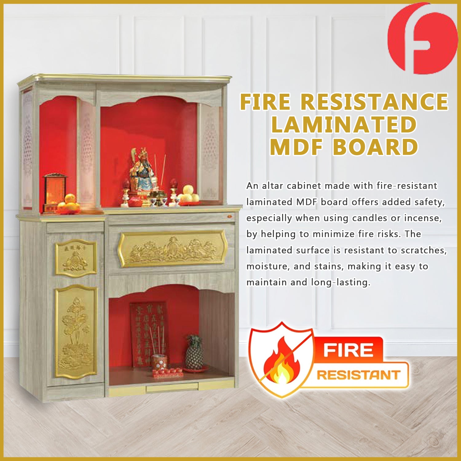 Gavyn Oriental Altar Table with Top Altar Cabinet Fire Resistant Altar Cabinet