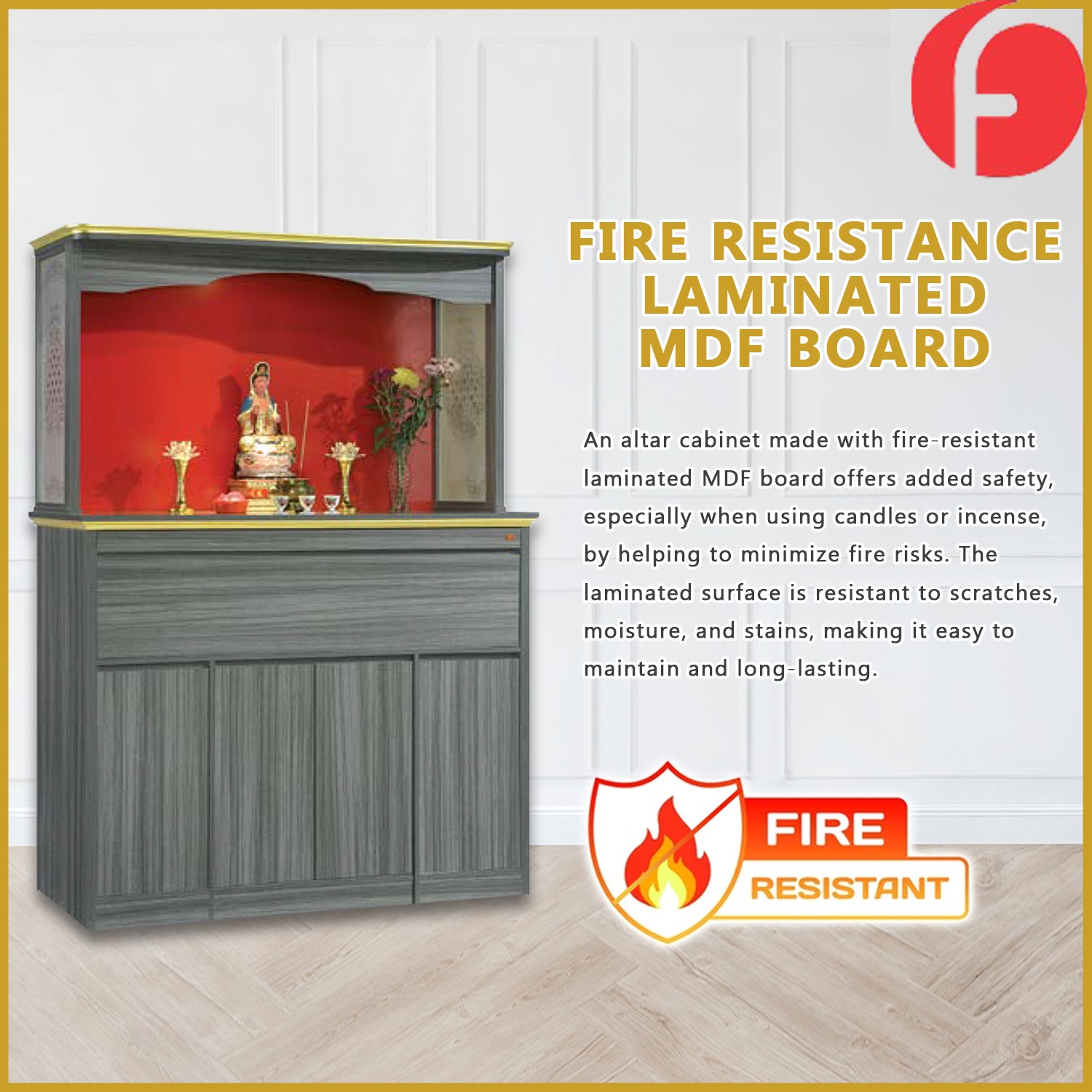 Archer Oriental Altar Table with Top Altar Cabinet Fire Resistant Altar Cabinet