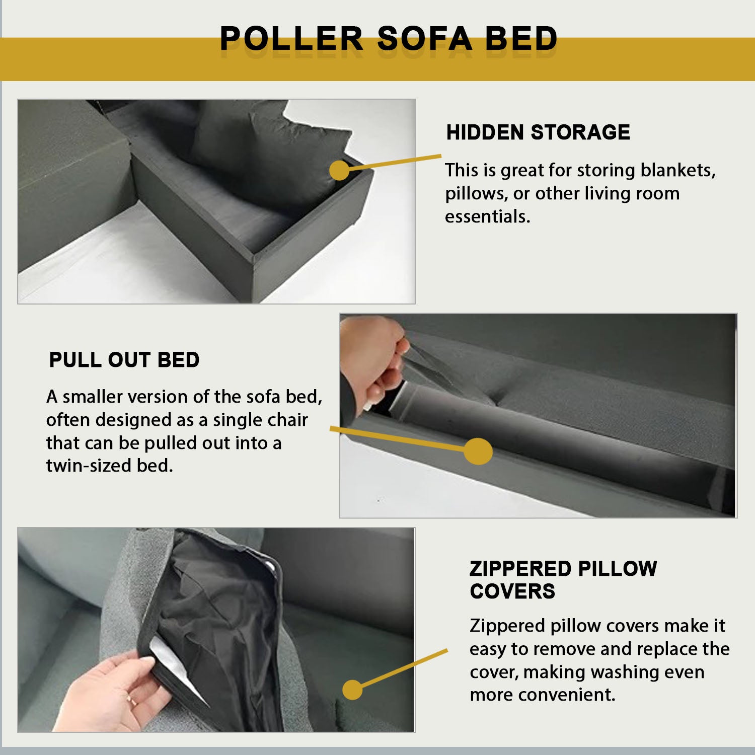 Potter 3-Seater Sofa / Sofa Bed Storage High Density Foam Cushion w/ PetFriendly Options