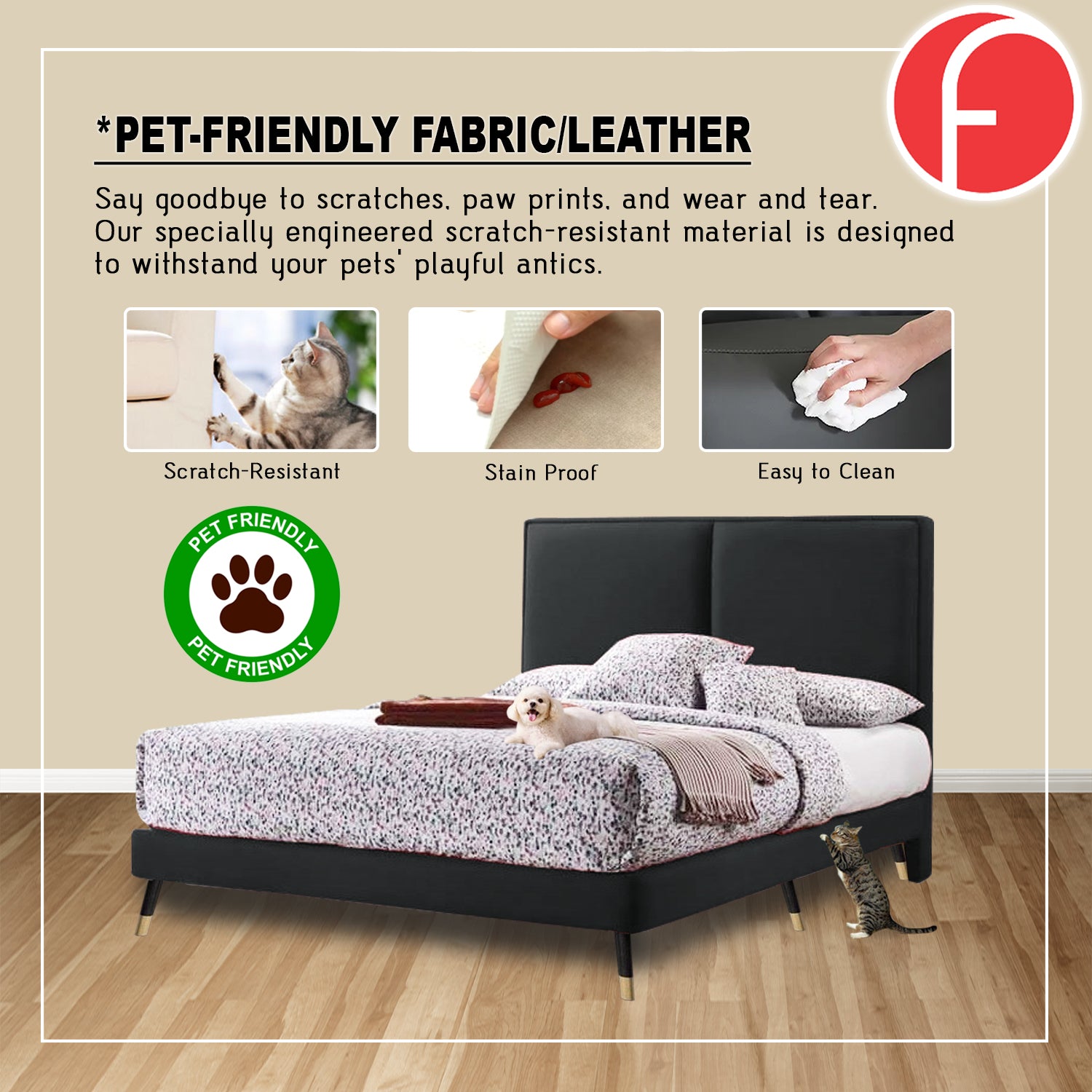 Newlin Divan Bed Frame w/ Mattress - PetFriendly Scratch Resistant Material -All Sizes
