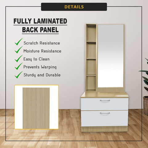 Image of Sirius Dressing Table With Free Stool Laminated Smooth Gliding Drawer In 6 Colours