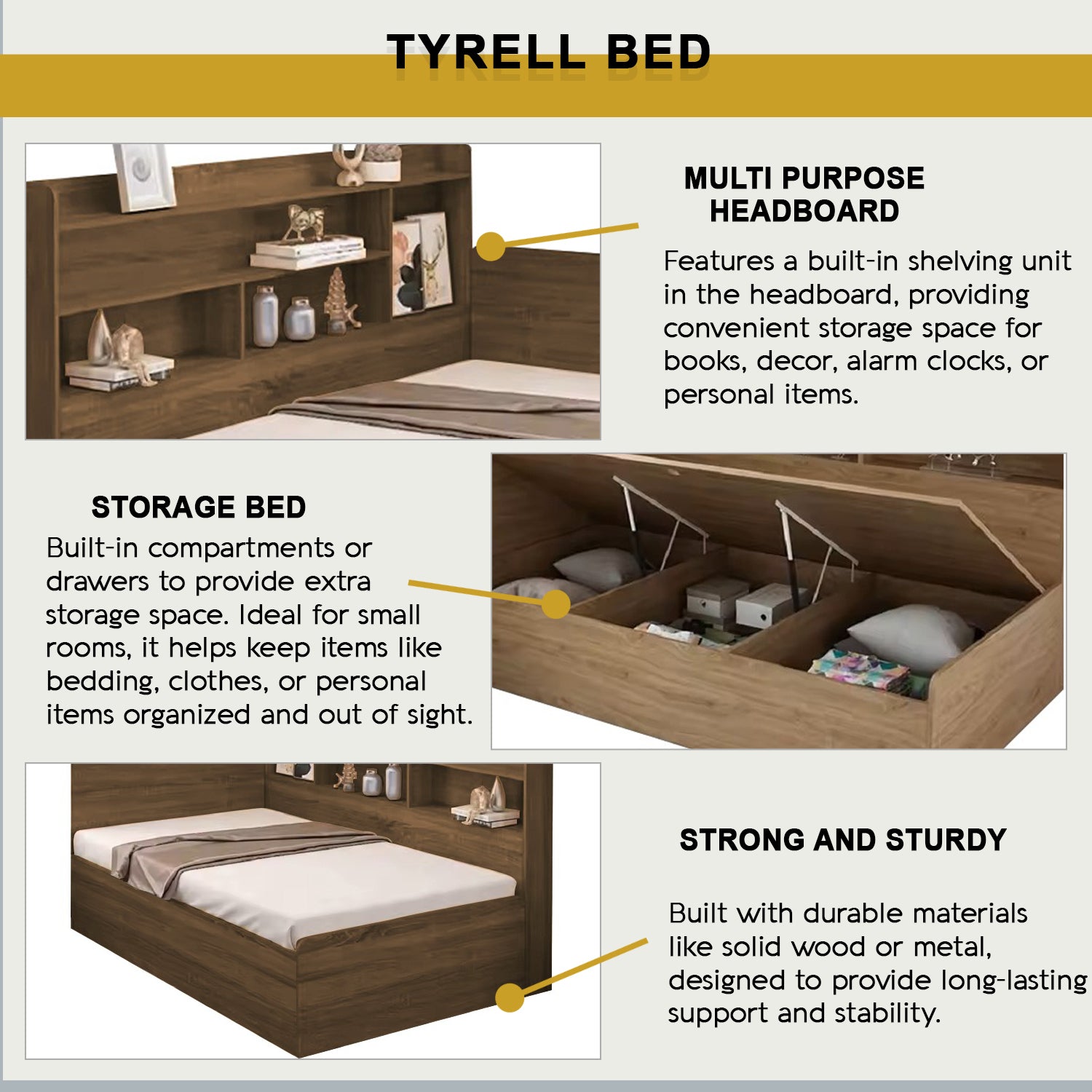 Tyrell Storage Bed / Fully Laminated Eco Board in 4 Colour - w/ Mattress Option