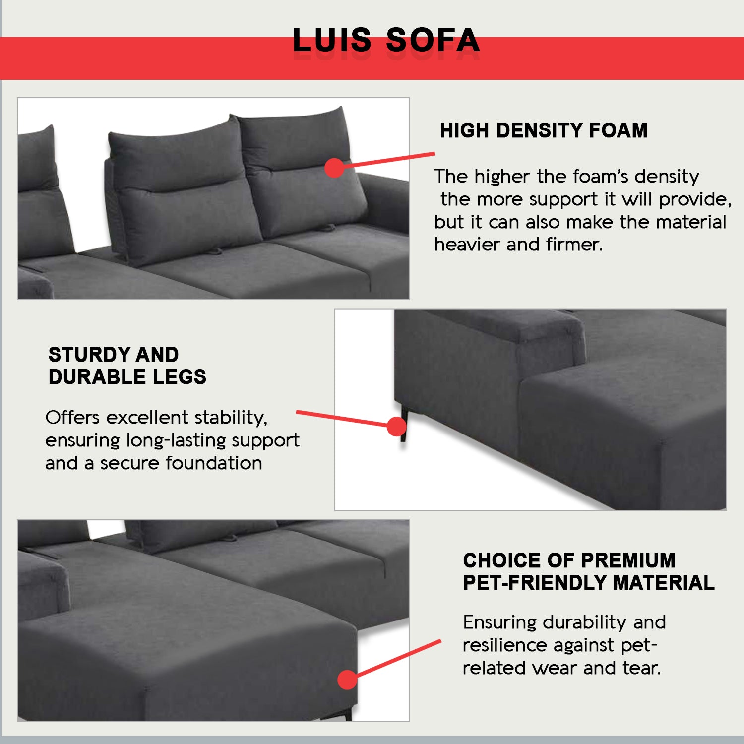 Luis Left/Right Push Back L-Shaped Sofa PetFriendly Fabric Pocket Spring  & Stain-Resist