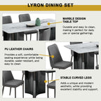 Lyron 1+6 Dining Set Marble Table with PU Leather Chair