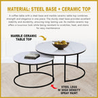 Farra Premium Coffee Center Table Steel Metal Leg + Marble Ceramic Top - 2 Colors