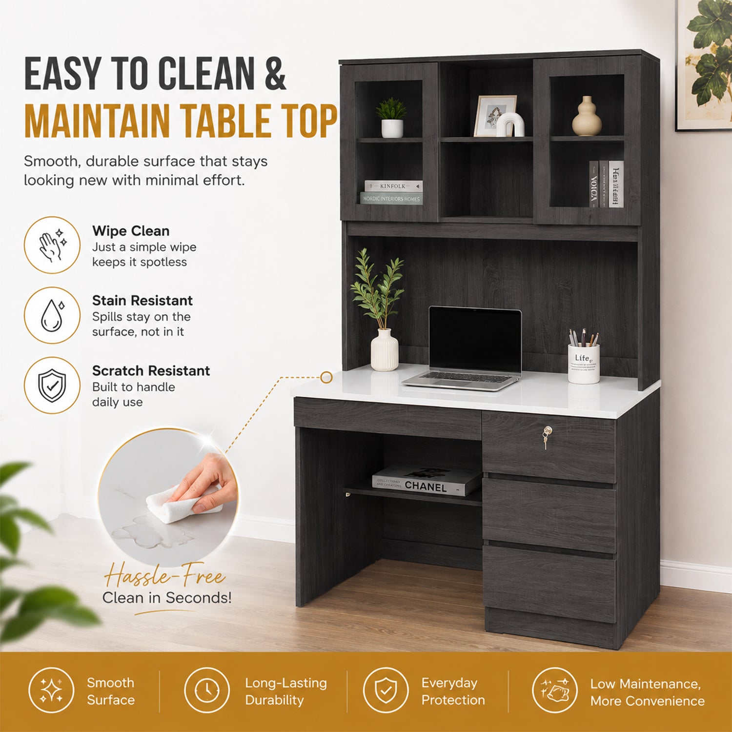 Keeth Study Table CARB-P2 Certified Board Writing Table with Drawer w/ Lock in 4 Colours