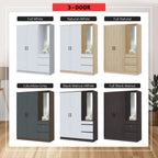 Sabine 3-Door Wardrobe Dresser Combo with Mirror and Drawers in 6 Colours