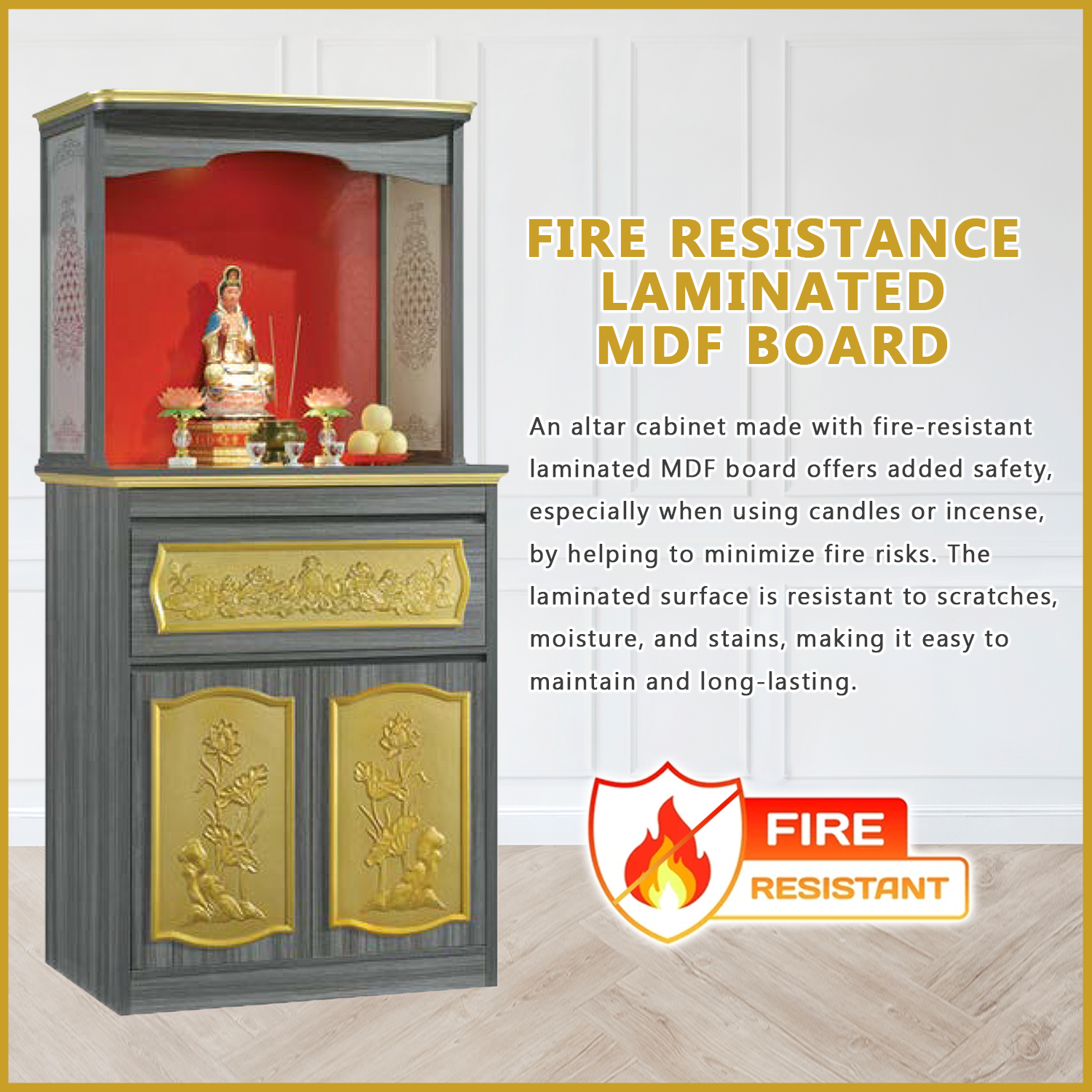 Zac Oriental Altar Table with Top Altar Cabinet Fire Resistant Altar Cabinet