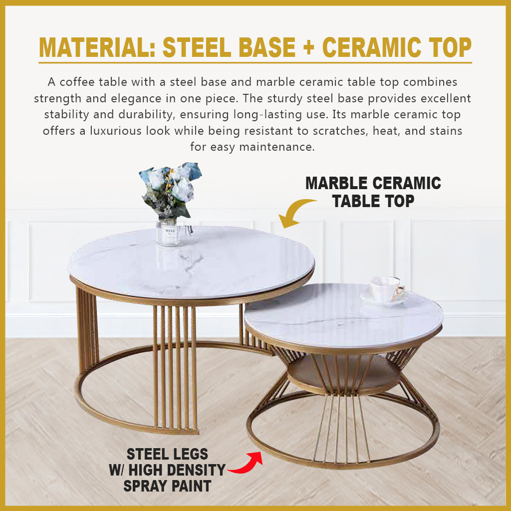 Rylee 2-Piece Center Coffee Table Heat Resistant Glossy Ceramic Top