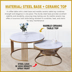 Rylee 2-Piece Center Coffee Table Heat Resistant Glossy Ceramic Top