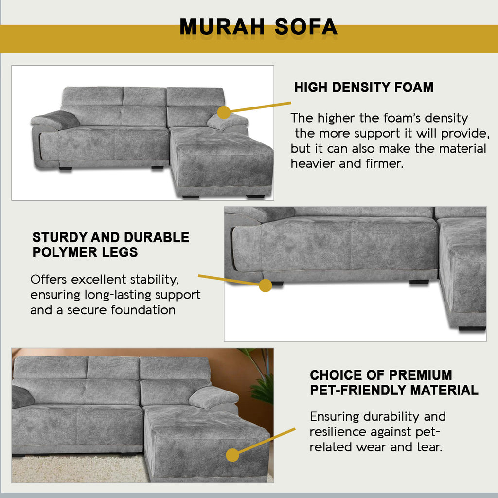 Murah L-Shaped Sofa in 48 Colour - w/ PetFriendly Options