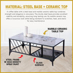 Willa Premium Coffee Center Table Steel Metal Leg + Marble Ceramic Top