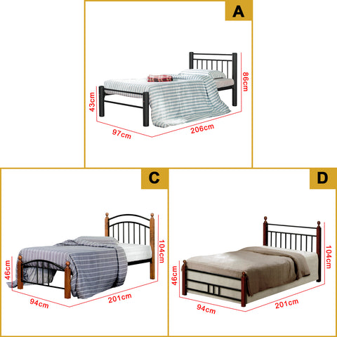 Image of Omara Series Metal/Wood Bed Frame with Double Decker Collection - All Sizes