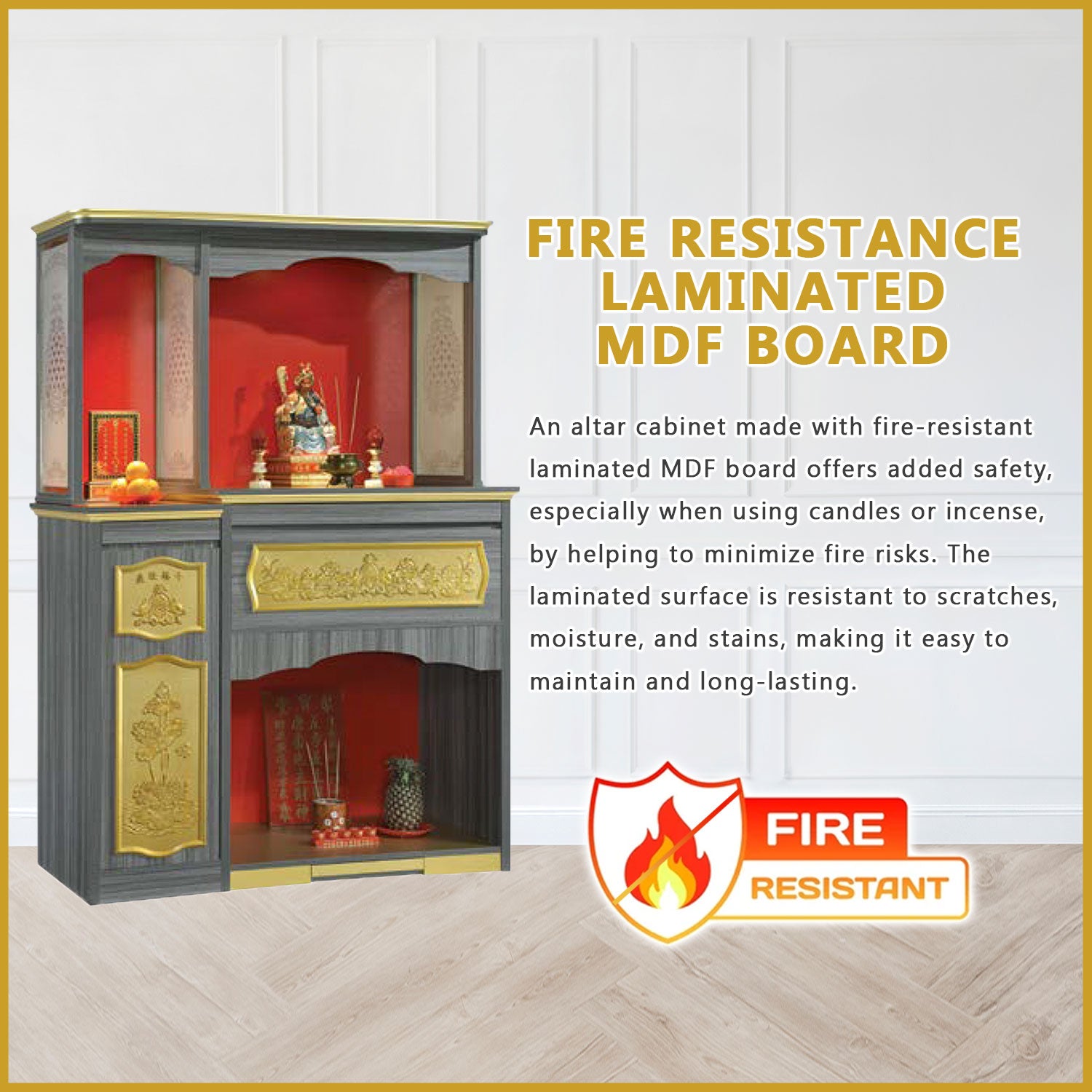 Kidd Oriental Altar Table with Top Altar Cabinet Fire Resistant Altar Cabinet