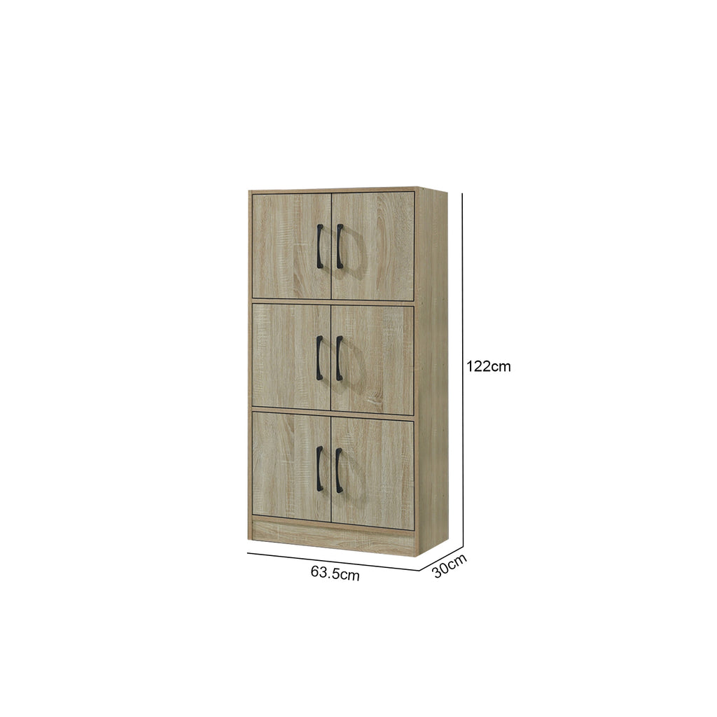 Angel 3 Layer 6-Door Modern Filing Cabinet In Natural Colour