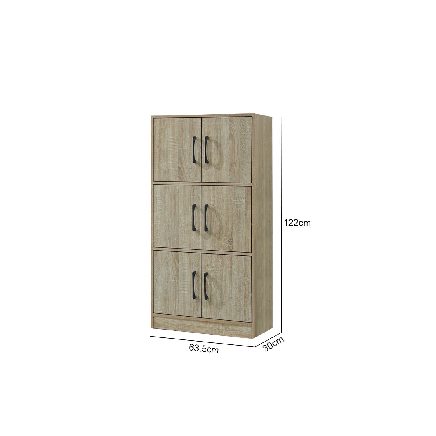 Angel 3 Layer 6-Door Modern Filing Cabinet In Natural Colour