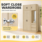 Sabine 3-Door Wardrobe Dresser CARB-P2 Certified Combo with Mirror and Drawers in 6 Colours