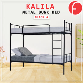 Kalila Metal Double Decker Bed Frame With Mattress Package In Black & White Color
