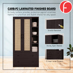 MIORI 2-Door Wooden Wardrobe Modern Clothes Cabinet with Hanging Rod, Drawer & Open Shelf