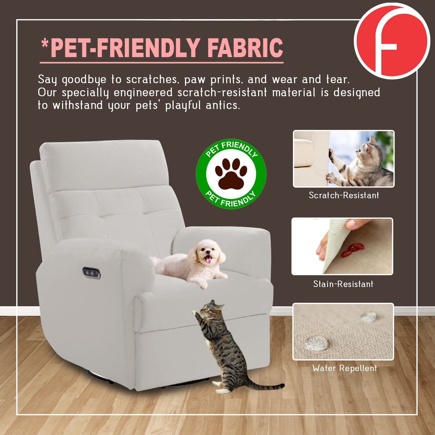 Relazo Single Electric Swivel Recliner Sofa w/ USB Type-C Charging Port PetFriendly (Model C)