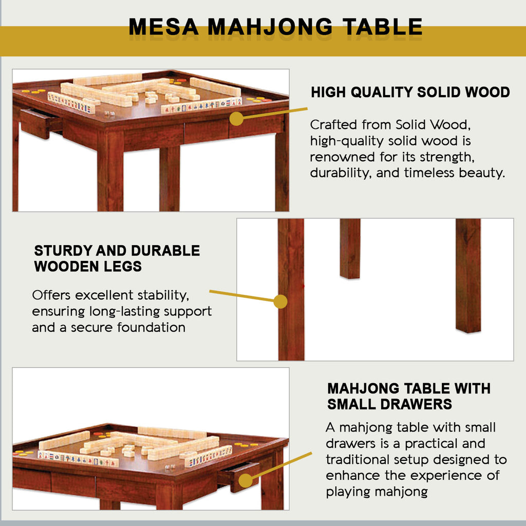 Mesa Solid Wood High Quality Wooden Mahjong Table With Wooden Drawers