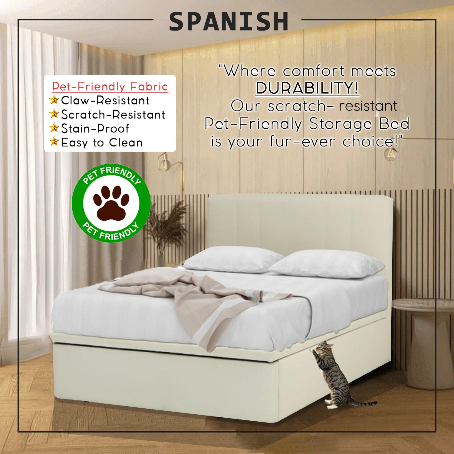 Spanish 14"/16"/18" SBD Storage Bed  w/ PetFriendly Scratch-resist Option/ All Sizes