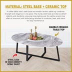 Naomi Center Coffee Table Heat Resistant Glossy Ceramic Top with Steel Legs