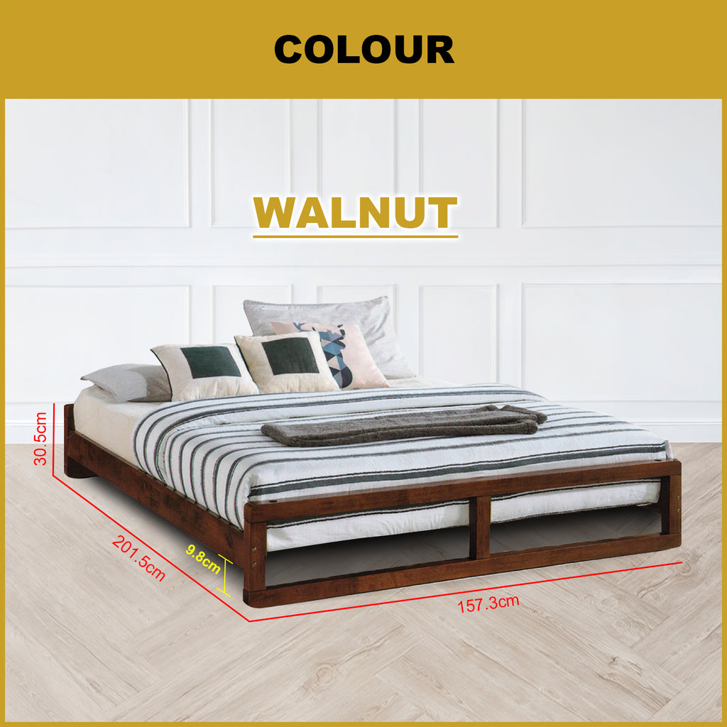 Siara Wooden Bedframe Queen Size In Walnut Colour with Mattress Option - Solid Wood