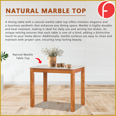 Image of Lucas Dining Set w/ Table and Stools 1+4 in Solid Wood Natural Marble Top Cherry/Walnut