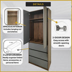 Nolin Modern 2 Door Hanging Wardrobe + 3 Layer Drawer Laminated Back Panel