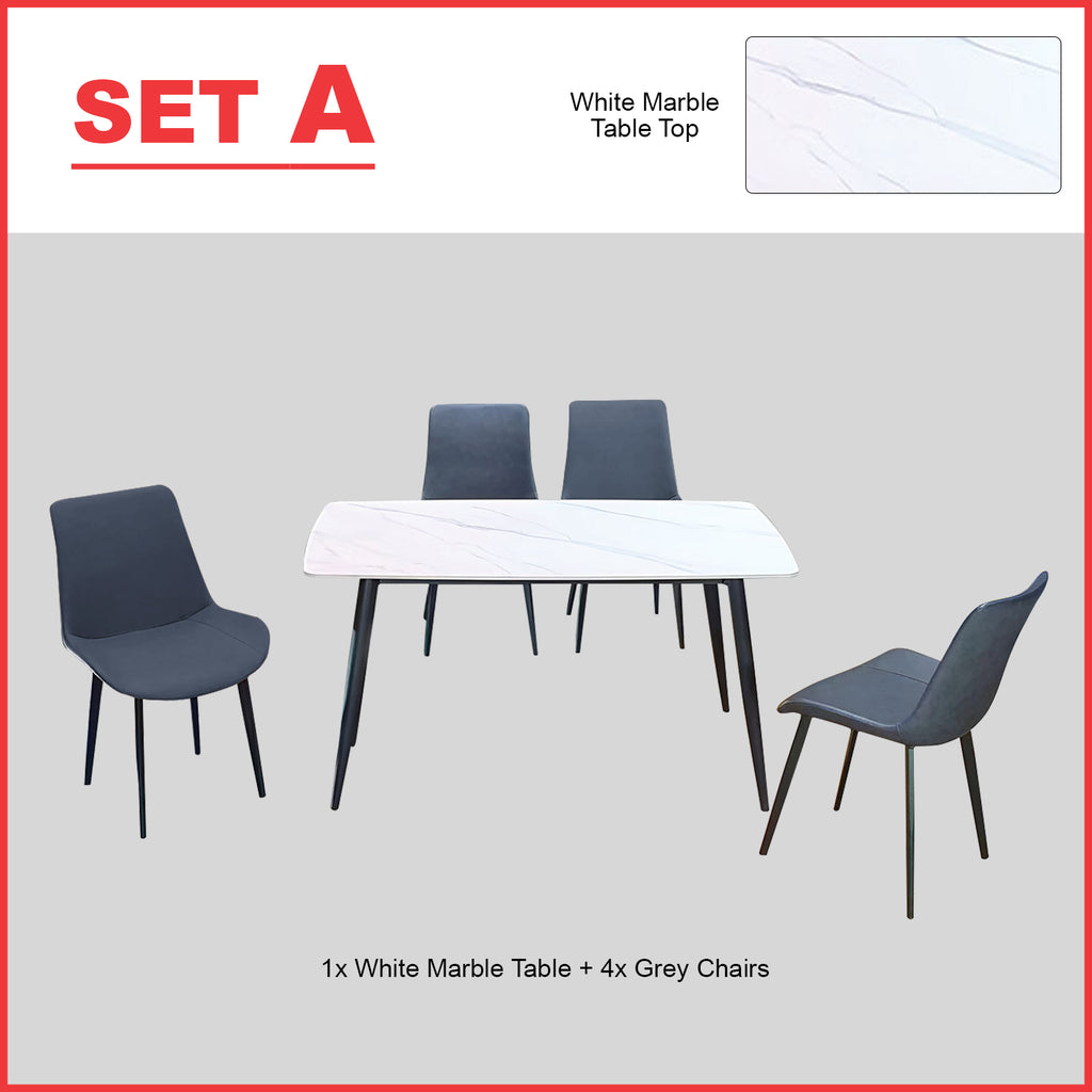 Kaye 1 Table +  4 Chairs Dining Set-  Marble-like Top Dining Table