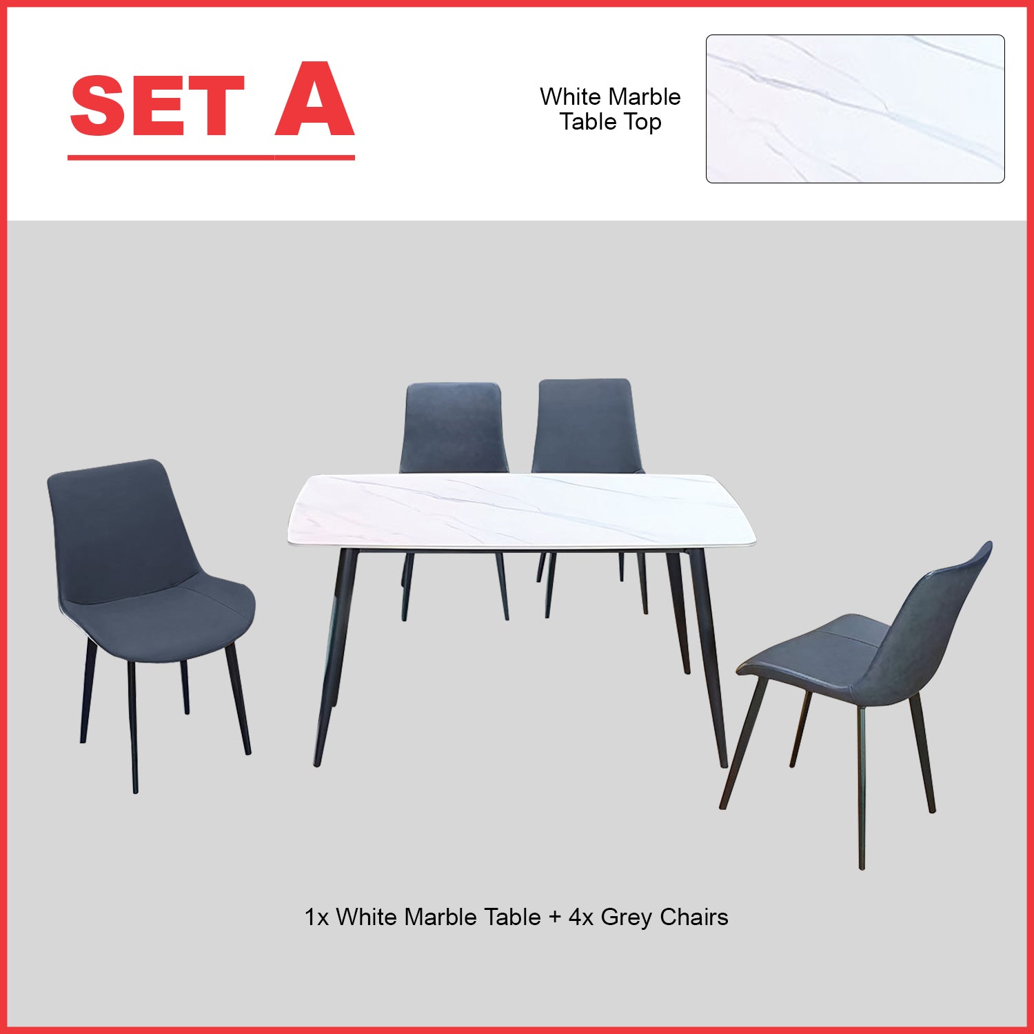 Kaye 1 Table +  4 Chairs Dining Set-  Marble-like Top Dining Table