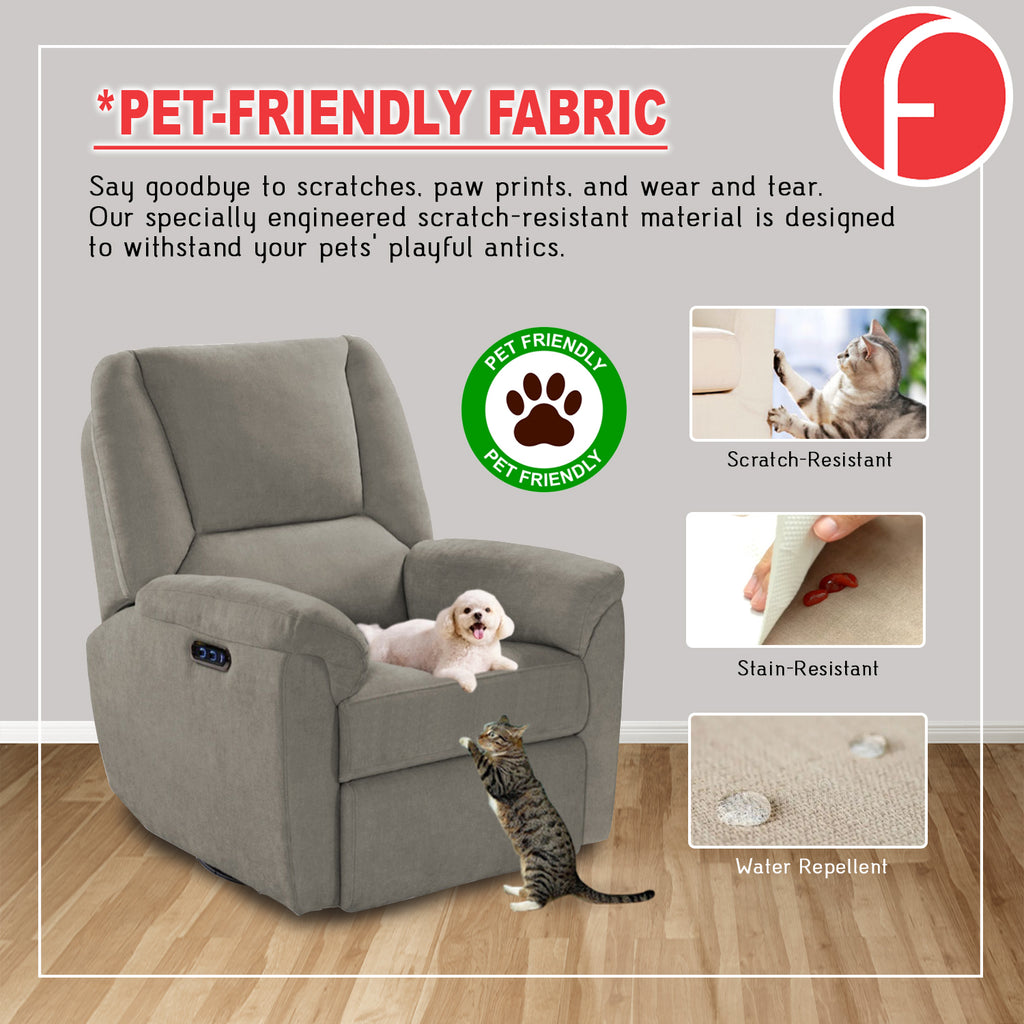 Relazo Single Electric Swivel Recliner Sofa w/ USB Type-C Charging Port PetFriendly (Model A)