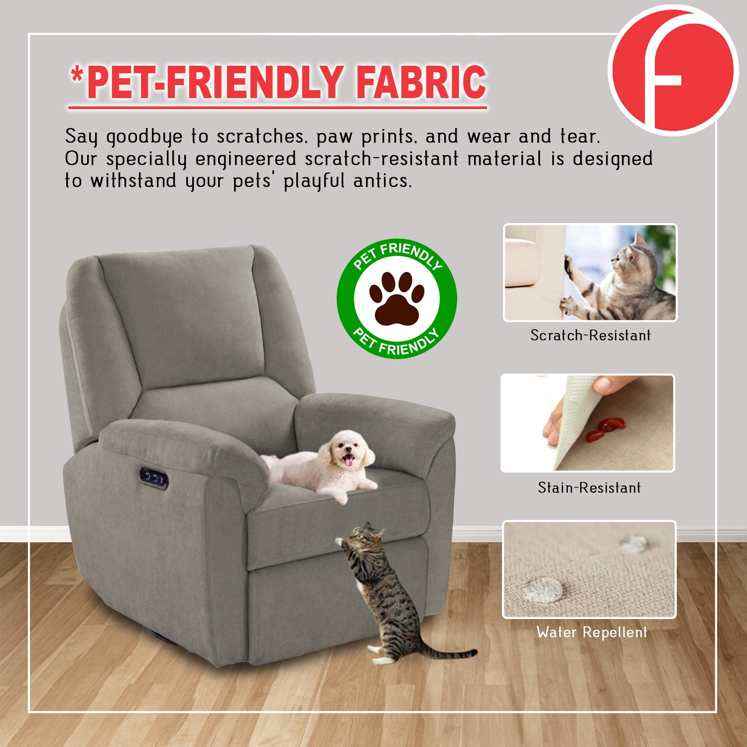 Relazo Single Electric Swivel Recliner Sofa w/ USB Type-C Charging Port PetFriendly (Model A)