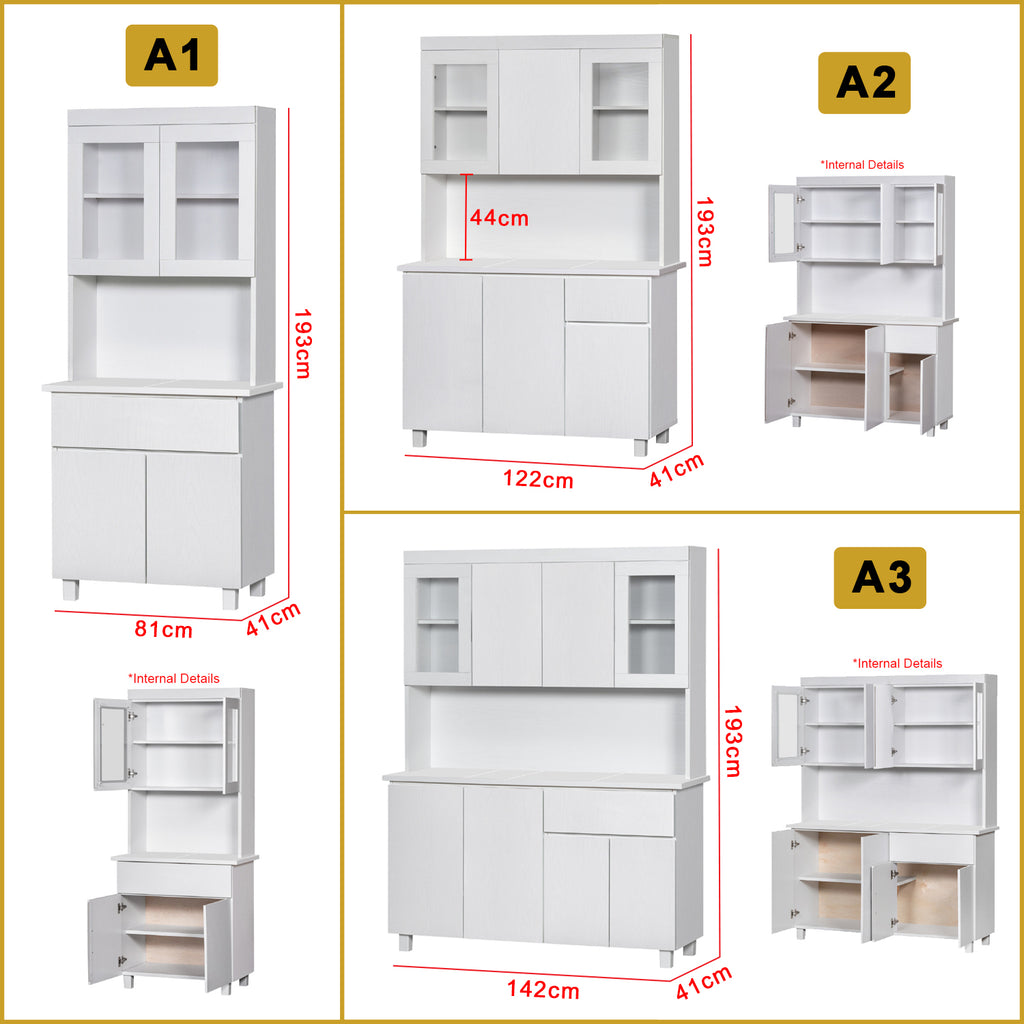 Kara Series Tall Kitchen Cabinet with Drawers in 31 Designs