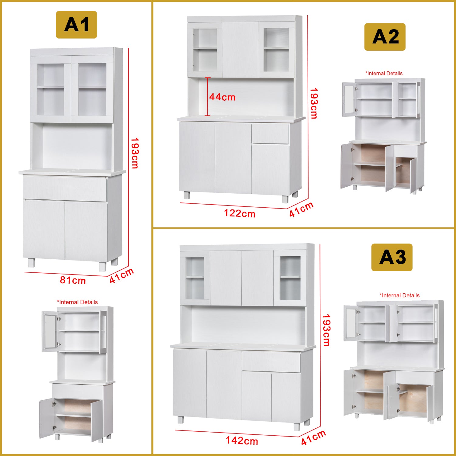 Kara Series Tall Kitchen Cabinet with Drawers in 31 Designs