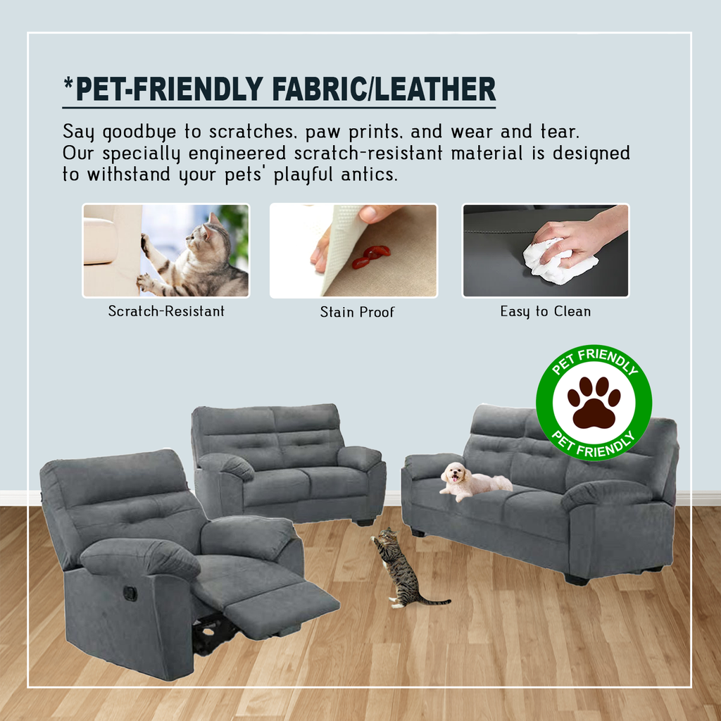 Kevin Recliner Sofa in 34 Colour - w/ PetFriendly Fabric/Leather